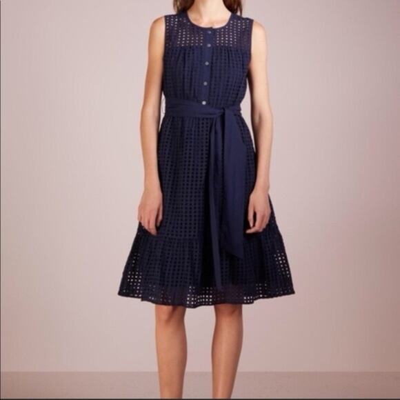 J.Crew Navy Blue Eyelet Sleeveless Knee Length Dress Size 0 - Picture 1 of 6
